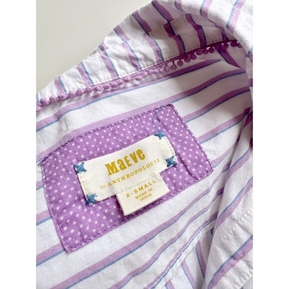 MAEVE Striped Embroidered Butterfly cotton Poplin Button Down Shirt, Size XS - Picture 11 of 13